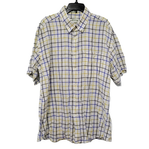 Orvis Men's Hemp/Tencel Short Sleeve Plaid‎ Button Up Shirt XL White Blue Yellow